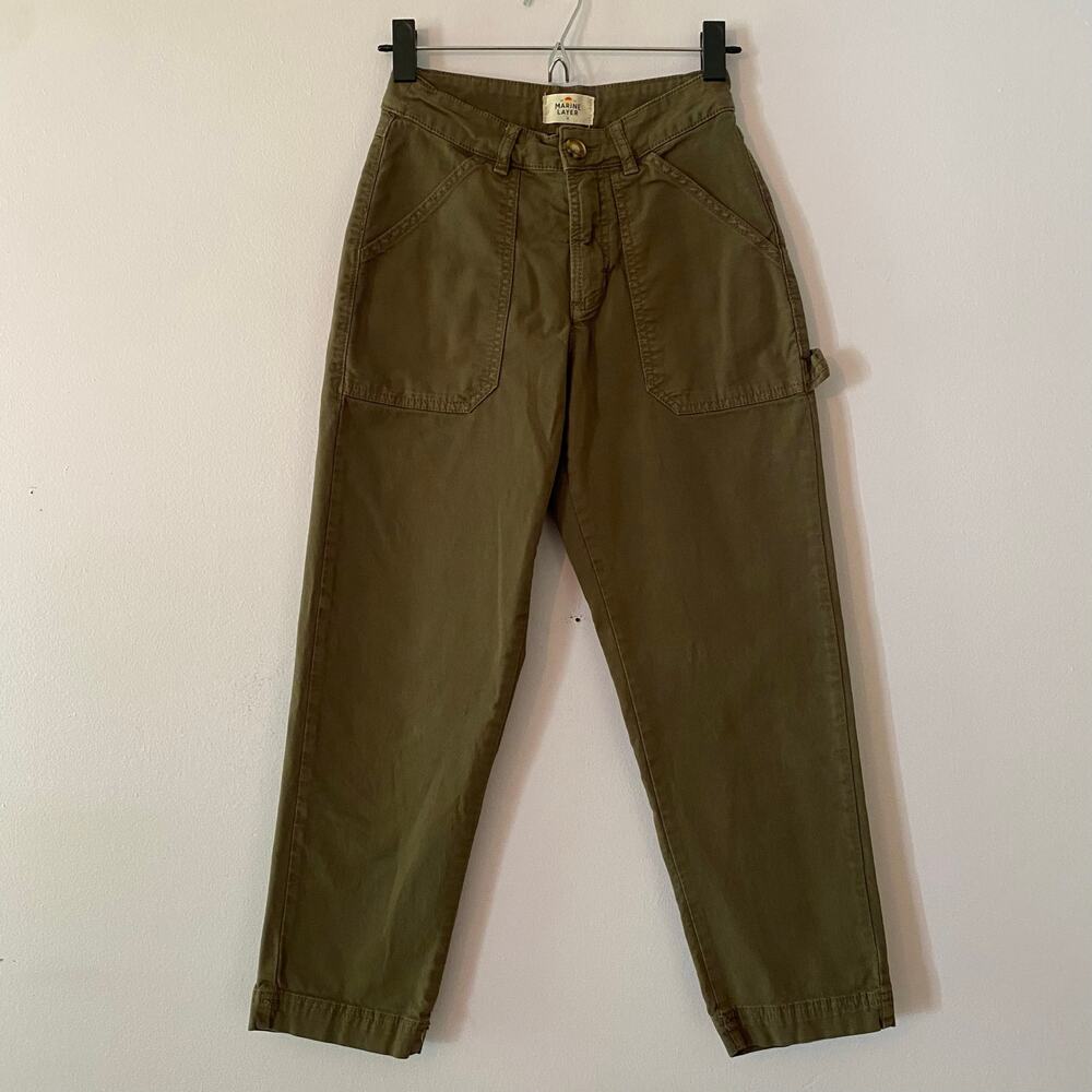 Marine Layer Army Green Maya Straight Leg Carpenter Cropped Pants Women size 0